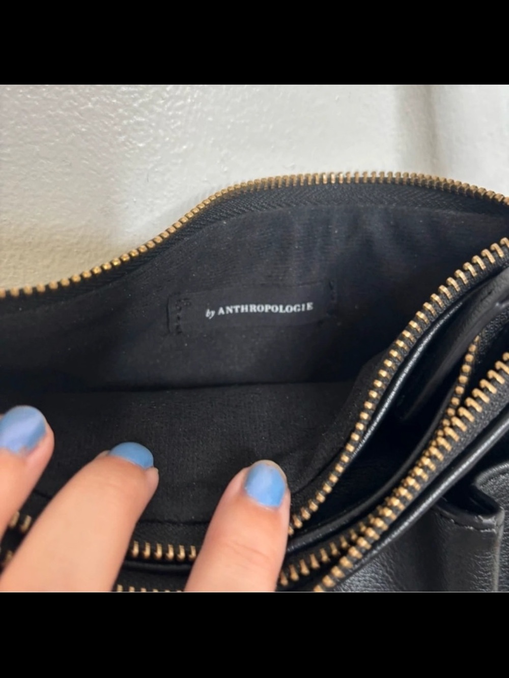 Anthropologie Black Pebbled Pocket Crossbody with Gold Hardware - Picture 5 of 8